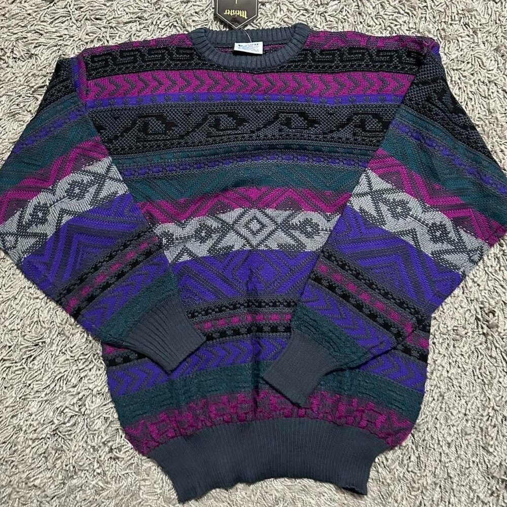 Meister 90s Vintage Retro Patterned New Wool Deadstock Sweater Size XL